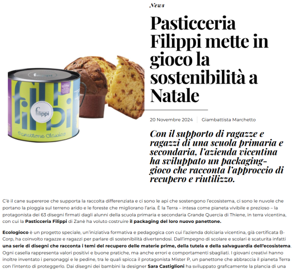 Pasticceria Filippi mette in gioco la sostenibilità a Natale