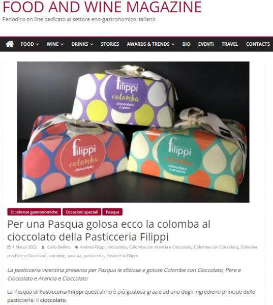 Per una Pasqua golosa ecco la colomba al cioccolato della Pasticceria Filippi